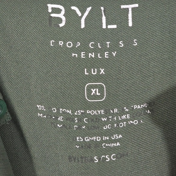 BYLT Mens Drop Cut Henley Shirt XL Green Short‎ Sleeve Pullover Stretch Gym - Picture 4 of 10